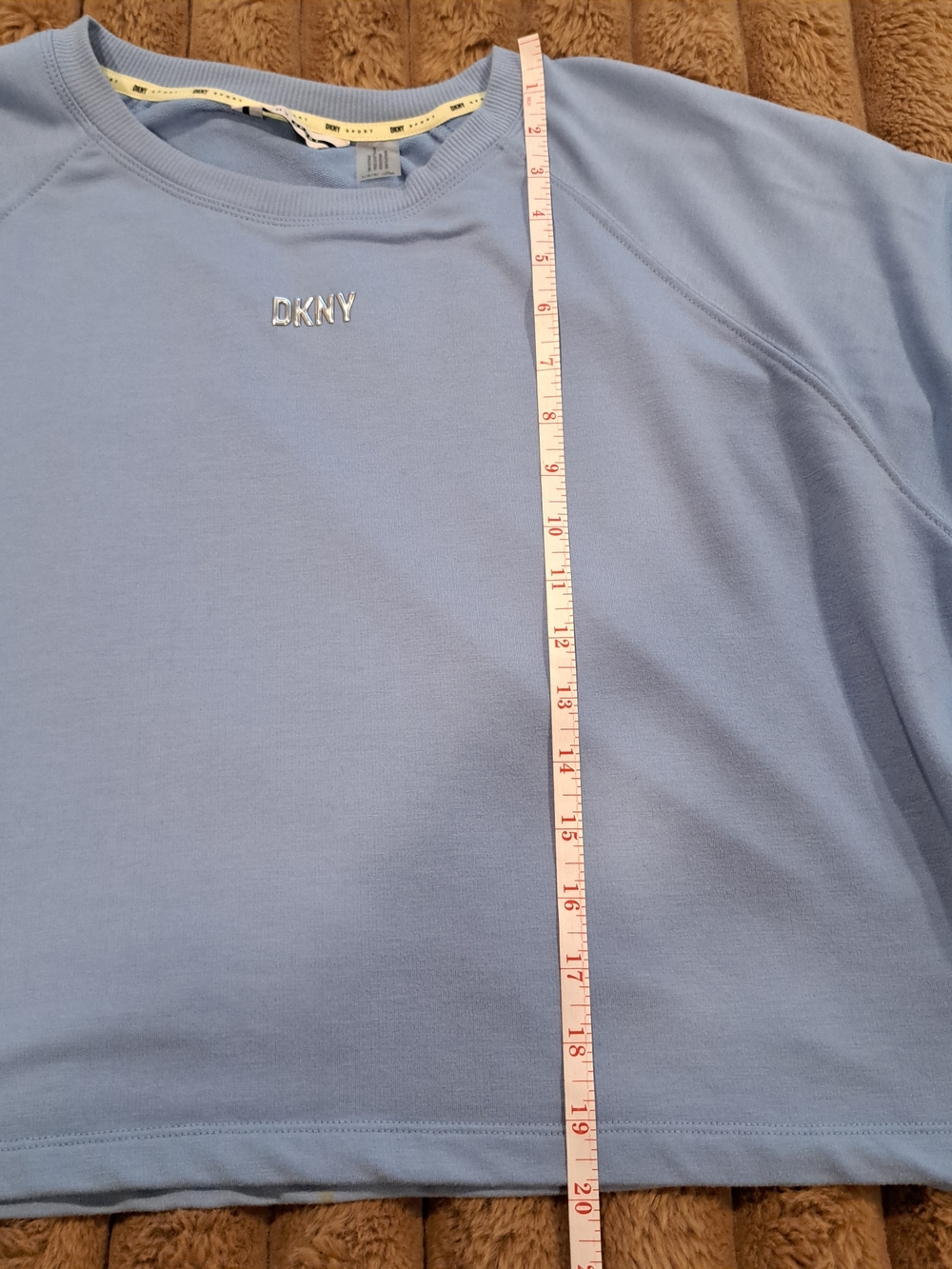 DKNY Sport Long Sleeve Crew Neck Slight Crop Solid Womens Top Light Blue Large - Picture 7 of 8
